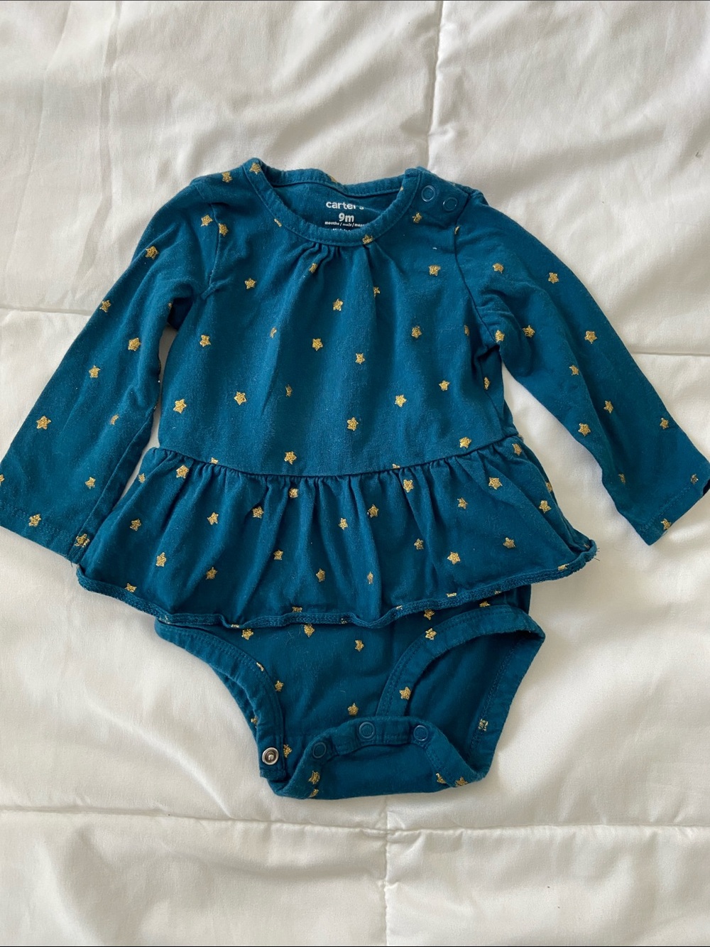 Carter's Teal Long-Sleeve Star Peplum Bodysuit, 4th of July